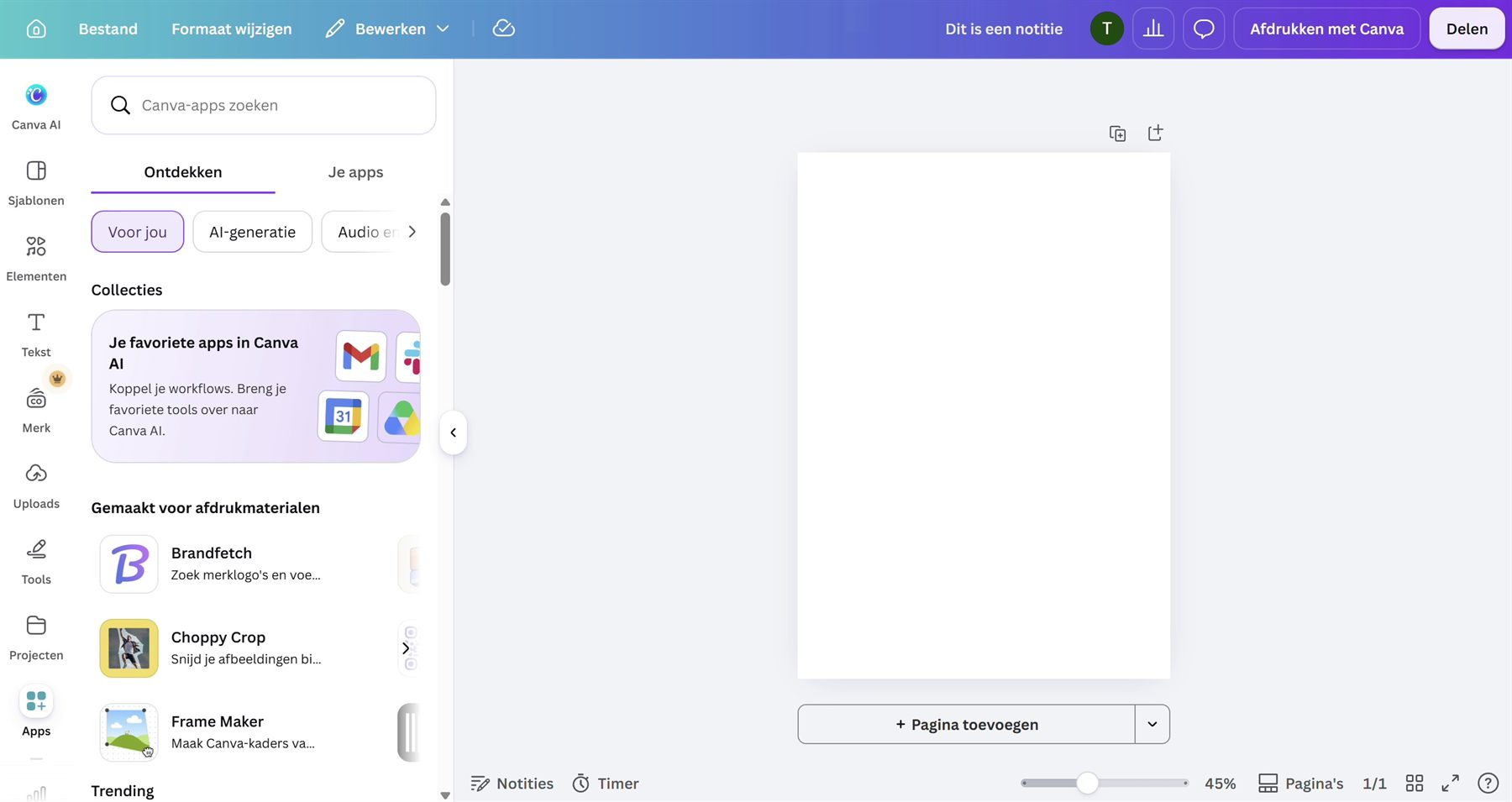 Canva: een nieuw A4-ontwerp maken